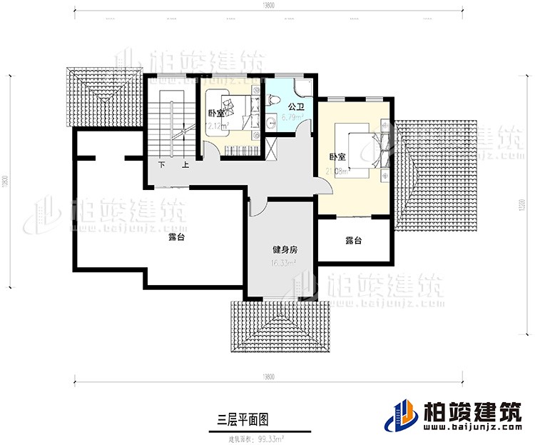 三層：2臥室，公衛(wèi)，健身房，2露臺(tái)。