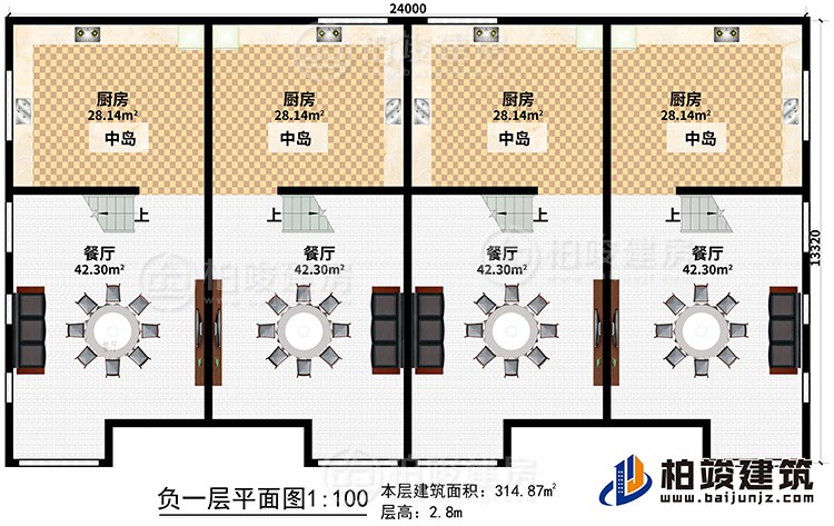 地下室：4廚房、4中島、4餐廳