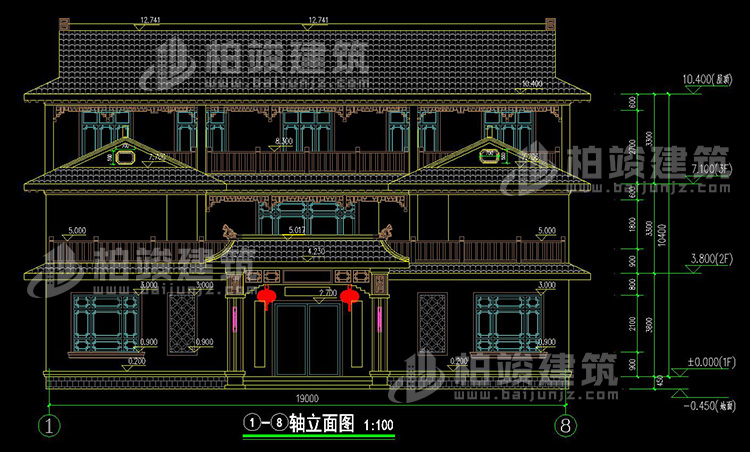 四合院別墅設(shè)計圖紙及效果圖大全BZ3686-新中式風(fēng)格